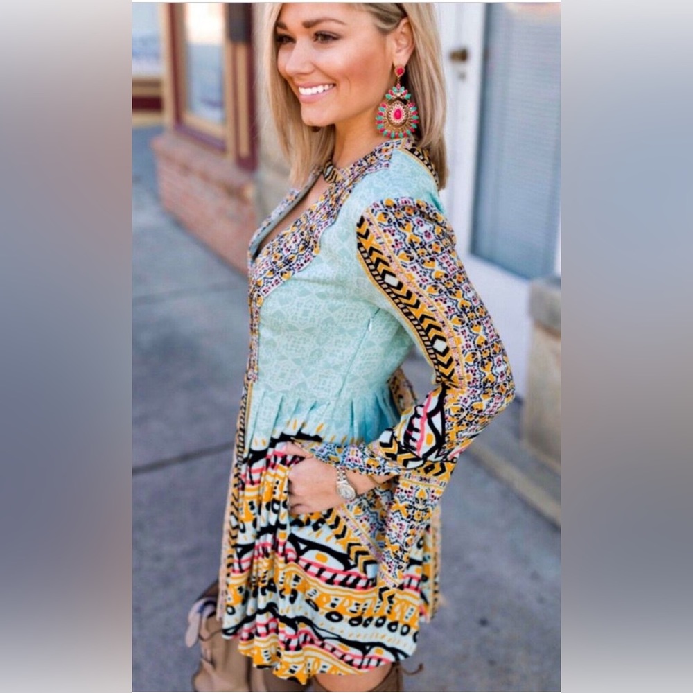 NWOT Free People Tegan Border Printed Mini Dress 4 - Picture 10 of 13